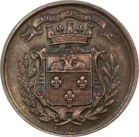 Exonumia FRANCE JETON 1873 VERSAILLES FESTIVAL SOC. CORNE, 26mm SILVER, PCGS MS-65-PRETTY