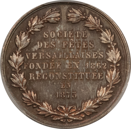 Exonumia FRANCE JETON 1873 VERSAILLES FESTIVAL SOC. CORNE, 26mm SILVER, PCGS MS-65-PRETTY