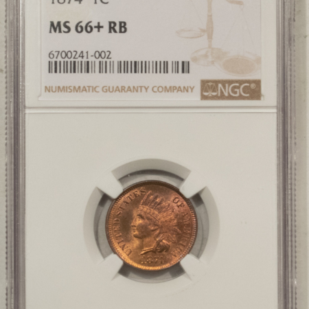 Indian 1874 INDIAN CENT – NGC MS-66+ RB, POPULATION 1 AT EITHER SERVICE! WOW!