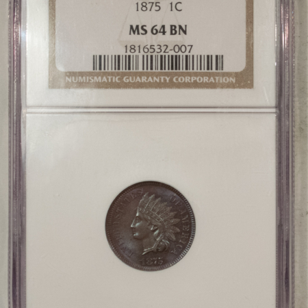 Indian 1875 INDIAN CENT – NGC MS-64 BN, PRETTY! LOOKS GEM!
