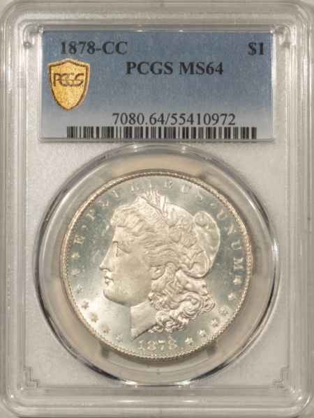Dollars 1878-CC $1 MORGAN DOLLAR – PCGS MS-64 ORIGINAL WHITE CARSON CITY, SEMI PROOFLIKE