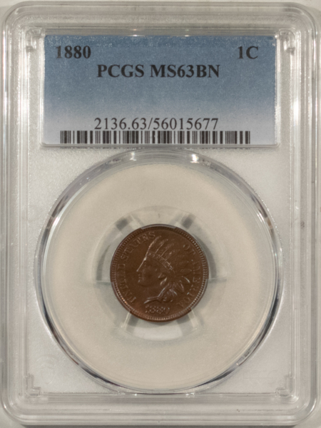 Indian 1880 INDIAN CENT, PCGS MS-63 BN, VERY CHOICE W/ GLOSSY LUSTER!