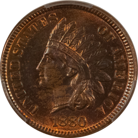 Indian 1880 INDIAN CENT, PCGS MS-63 BN, VERY CHOICE W/ QUITE A BIT OF RED!