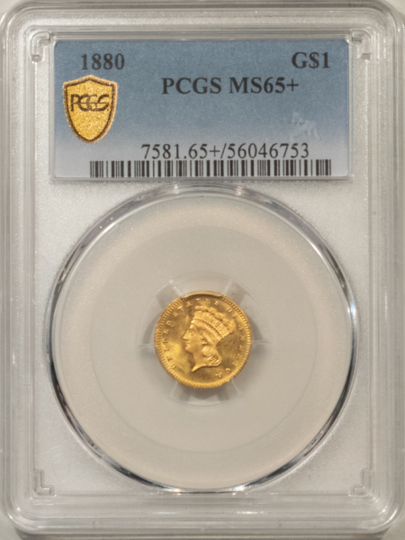 $1 1880 $1 GOLD DOLLAR – PCGS MS-65+, MINTAGE 1600! A FRESH GEM!