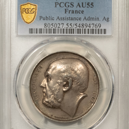 Exonumia FRANCE JETON, 1880 PUBLIC ASSISTANCE ADMIN-HIPPOCRATE, 34mm SILVER, PCGS AU-55