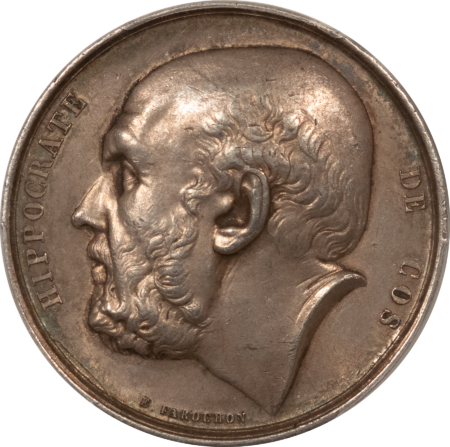Exonumia FRANCE JETON, 1880 PUBLIC ASSISTANCE ADMIN-HIPPOCRATE, 34mm SILVER, PCGS AU-55