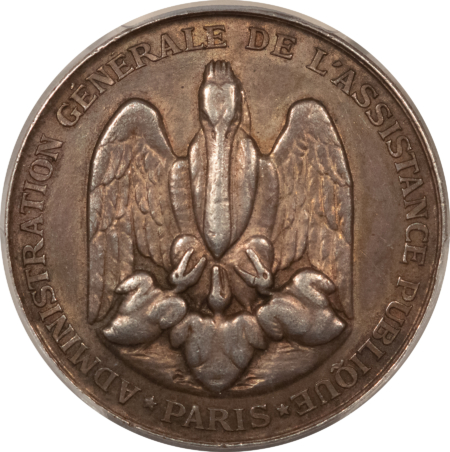 Exonumia FRANCE JETON, 1880 PUBLIC ASSISTANCE ADMIN-HIPPOCRATE, 34mm SILVER, PCGS AU-55