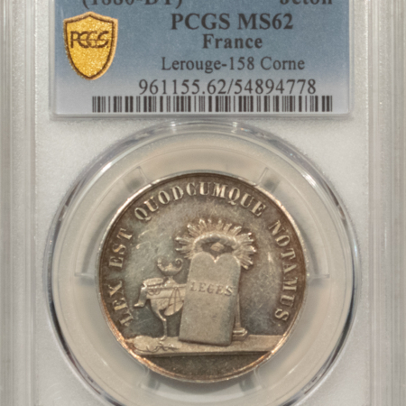 Exonumia FRANCE JETON 1880-DT LEROUGE-158 CORNE, 32mm SILVER, PCGS MS-62, SEMI PL-PRETTY!