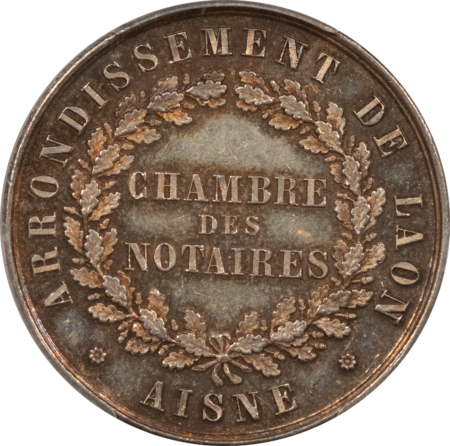 Exonumia FRANCE JETON 1880-DT LEROUGE-158 CORNE, 32mm SILVER, PCGS MS-62, SEMI PL-PRETTY!