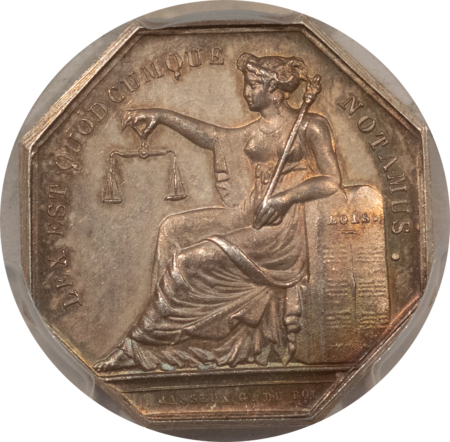 Exonumia FRANCE JETON, 1880 LEROUGE 44, OCTAGONAL 26mm SILVER, PCGS MS-63