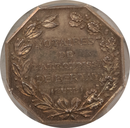 Exonumia FRANCE JETON, 1880 LEROUGE 44, OCTAGONAL 26mm SILVER, PCGS MS-63