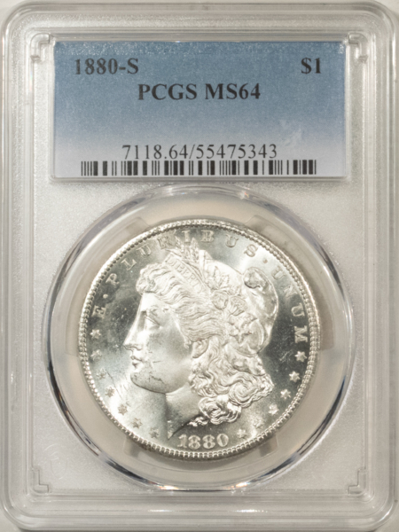 Dollars 1880-S $1 MORGAN DOLLAR – PCGS MS-64, DMPL REVERSE, LOOKS 65! PREMIUM QUALITY++!