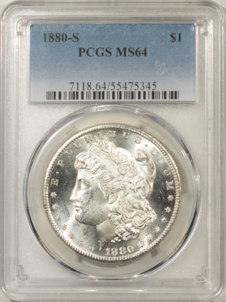 Dollars 1880-S $1 MORGAN DOLLAR – PCGS MS-64, DMPL REVERSE, PREMIUM QUALITY!