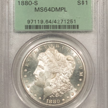 Dollars 1880-S $1 MORGAN DOLLAR – PCGS MS-64 DMPL, OLD GREEN HOLDER, GREAT LOOK!