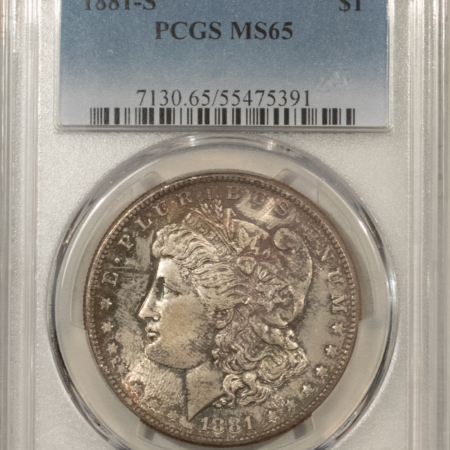 Morgan Dollars 1881-S $1 MORGAN DOLLAR – PCGS MS-65, ORIGINAL TONED, PRETTY GEM!