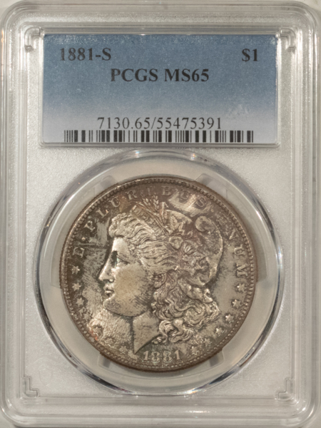 Morgan Dollars 1881-S $1 MORGAN DOLLAR – PCGS MS-65, ORIGINAL TONED, PRETTY GEM!