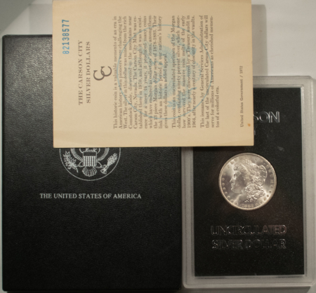 Morgan Dollars 1882-CC $1 MORGAN DOLLAR GSA – VERY CHOICE WITH BOX AND CARD! CARSON CITY!