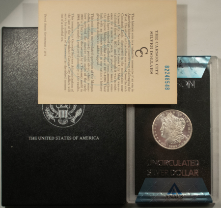 Dollars 1882-CC $1 MORGAN DOLLAR GSA – ANACS MS-63 DMPL WITH BOX AND CARD! CARSON CITY!