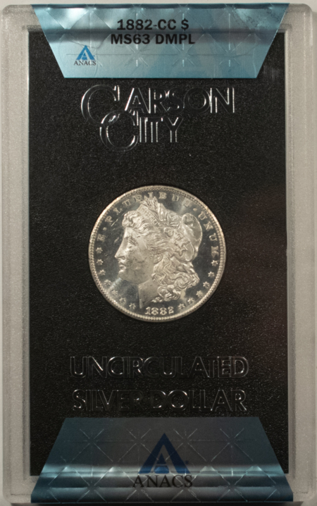 Dollars 1882-CC $1 MORGAN DOLLAR GSA – ANACS MS-63 DMPL WITH BOX AND CARD! CARSON CITY!