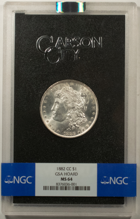 Dollars 1882-CC $1 MORGAN DOLLAR GSA – NGC MS-64 BLAST WHITE, PQ, CARSON CITY, BOX/CARD!
