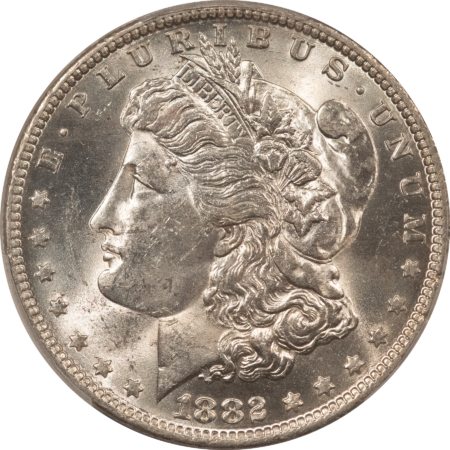 Morgan Dollars 1882-O/S $1 MORGAN DOLLAR, STRONG – PCGS MS-63, BLAST WHITE!