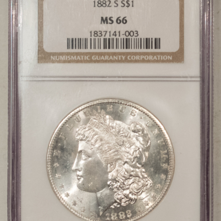 Dollars 1882-S $1 MORGAN DOLLAR – NGC MS-66, BLAZING WHITE & MARK-FREE!