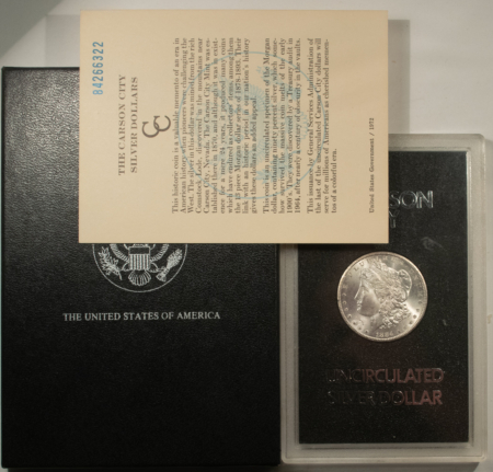 Morgan Dollars 1884-CC $1 MORGAN DOLLAR GSA – VERY CHOICE WITH BOX AND CARD! CARSON CITY!