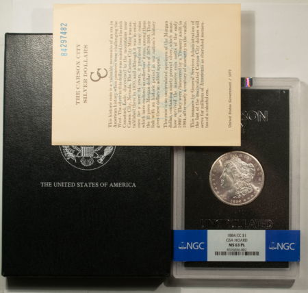 Dollars 1882-CC $1 MORGAN DOLLAR GSA – NGC MS-64 BLAST WHITE, PQ, CARSON CITY, BOX/CARD!