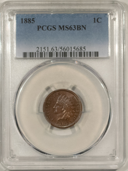 Indian 1885 INDIAN CENT – PCGS MS-63 BN; GLOSSY W/ INTENSE UNDERLYING LUSTER; PQ!