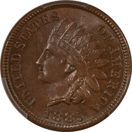 Indian 1885 INDIAN CENT – PCGS MS-63 BN; GLOSSY W/ INTENSE UNDERLYING LUSTER; PQ!