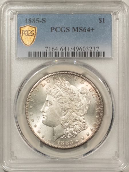 Morgan Dollars 1885-S $1 MORGAN DOLLAR – PCGS MS-64+, BLAST WHITE, LOOKS GEM!
