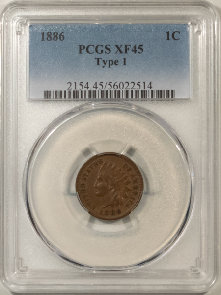 Indian 1886 INDIAN CENT, TYPE I – PCGS XF-45 BN
