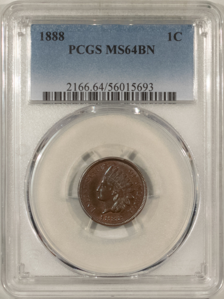 Indian 1888 INDIAN CENT-PCGS MS-64 BN, ABSOLUTELY PERFECT SURFACES, RETAINED RED ON REV