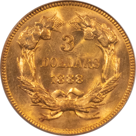 $3 1888 $3 GOLD PRINCESS PCGS MS-63 FLASHY, PQ IN AN OLD GREEN HOLDER, LOW MINTAGE!