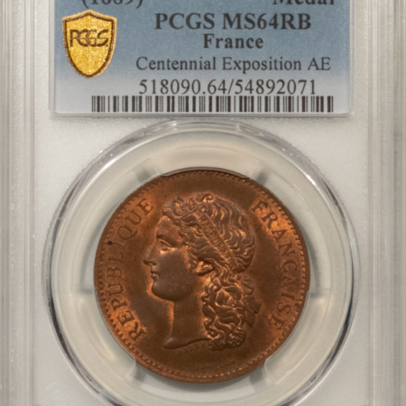 Exonumia FRANCE MEDAL, 1889 CENTENNIAL EXPOSITION AE, 32mm BRONZE, PCGS MS-64 RB