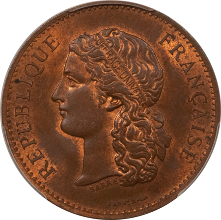 Exonumia FRANCE MEDAL, 1889 CENTENNIAL EXPOSITION AE, 32mm BRONZE, PCGS MS-64 RB