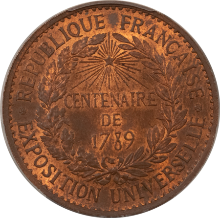 Exonumia FRANCE MEDAL, 1889 CENTENNIAL EXPOSITION AE, 32mm BRONZE, PCGS MS-64 RB