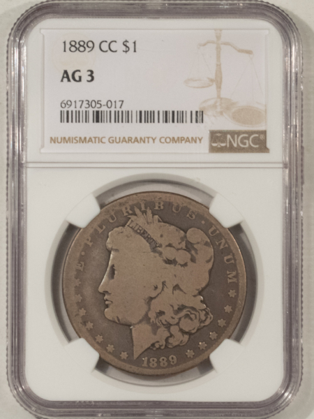 Morgan Dollars 1889-CC $1 MORGAN DOLLAR – NGC AG-3, KEY-DATE! LOOKS FULL GOOD, CARSON CITY!