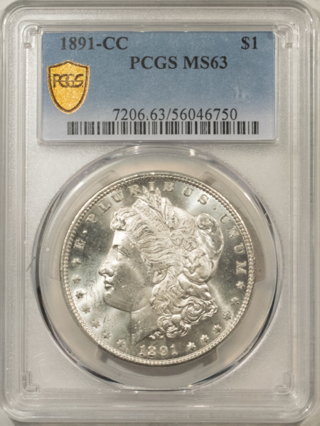Morgan Dollars 1891-CC $1 MORGAN DOLLAR – PCGS MS-63, A BLAZER! CARSON CITY!