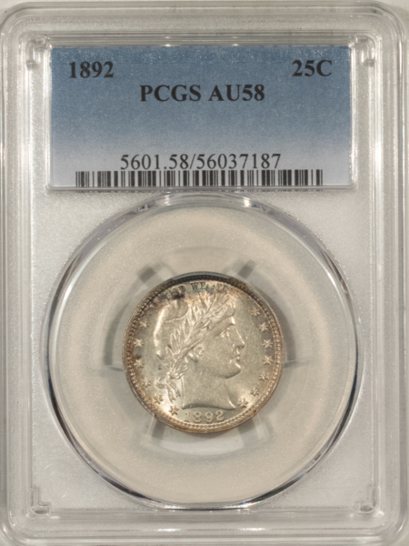 Barber Quarters 1892 BARBER QUARTER – PCGS AU-58, FLASHY