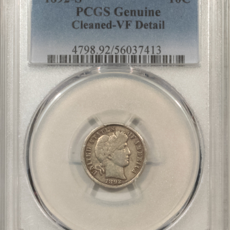 Barber Dimes 1892-S BARBER DIME – PCGS GENUINE, CLEANED-VF DETAIL, TOUGH DATE!