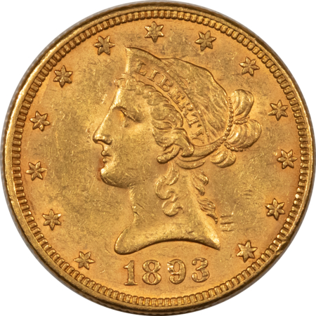 $10 1893 $10 LIBERTY GOLD EAGLE – HIGH GRADE, NEARLY UNCIRCULATED, LOOKS CHOICE!