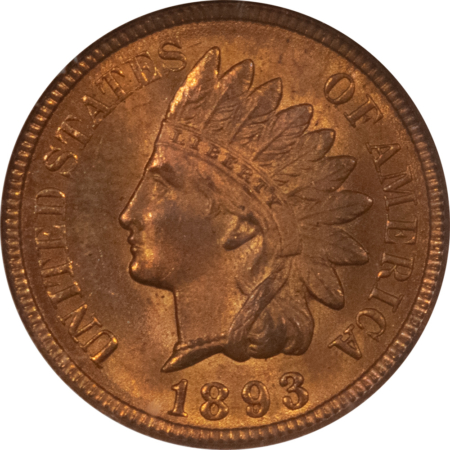Indian 1893 INDIAN CENT – ANACS MS-64 RD, NICE ORIGINAL, OLD, OLD WHITE HOLDER!