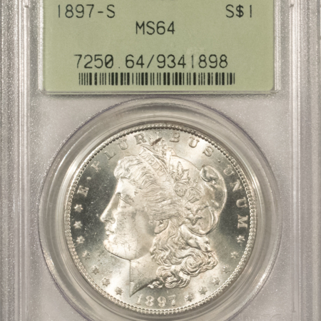 Morgan Dollars 1897-S $1 MORGAN DOLLAR – PCGS MS-64, OLD GREEN HOLDER, FRESH & PREMIUM QUALITY!