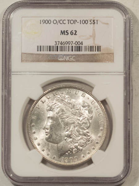 Dollars 1900-O/CC $1 MORGAN DOLLAR – NGC MS-62, TOP 100! STRONG O/CC, BLAST WHITE!