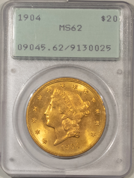 $20 1904 $20 LIBERTY GOLD DOUBLE EAGLE – PCGS MS-62, RATTLER & PREMIUM QUALITY!