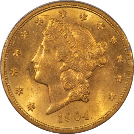 $20 1904 $20 LIBERTY GOLD DOUBLE EAGLE – PCGS MS-62, RATTLER & PREMIUM QUALITY!