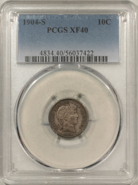 Barber Dimes 1904-S BARBER DIME – PCGS XF-40, TOUGH DATE