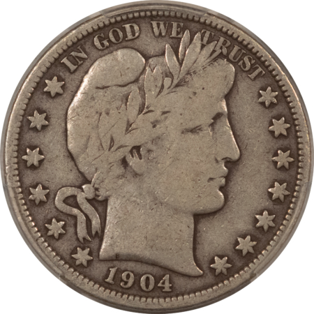 Barber Halves 1904-S BARBER HALF DOLLAR – PCGS VG-10, WAS PCGS F-12, PREMIUM QUALITY!