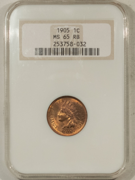 Indian 1905 INDIAN CENT – NGC MS-65 RB, NEARLY RED, FATTIE HOLDER!